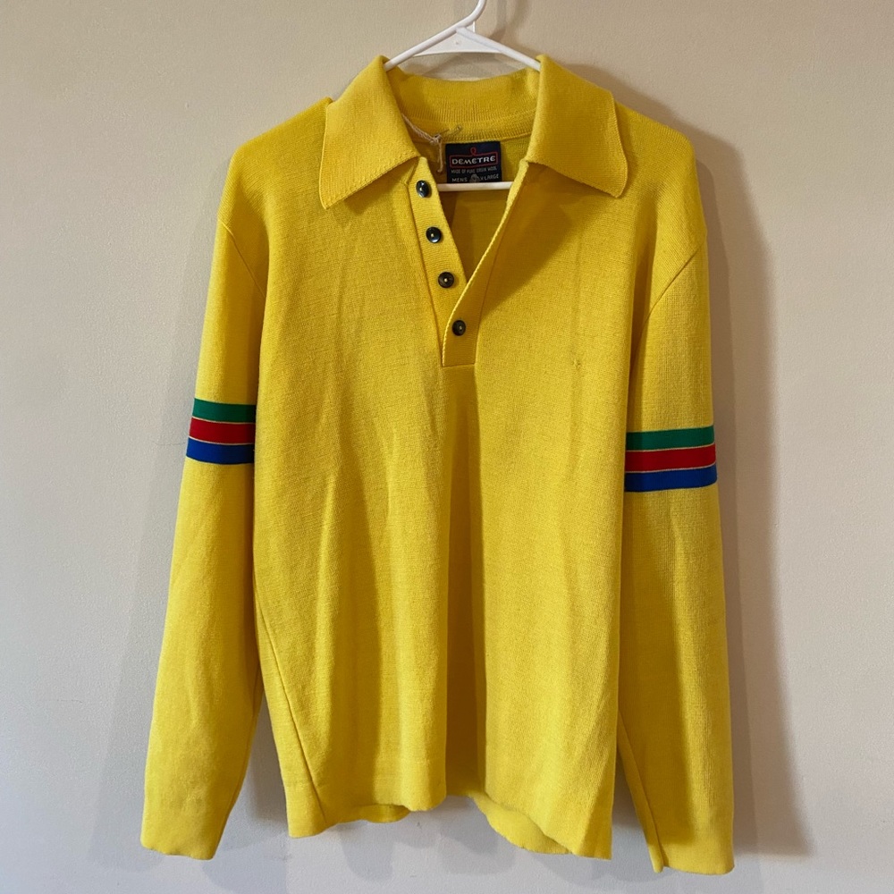 Vintage 60s 70s yellow knit sweater wool medium